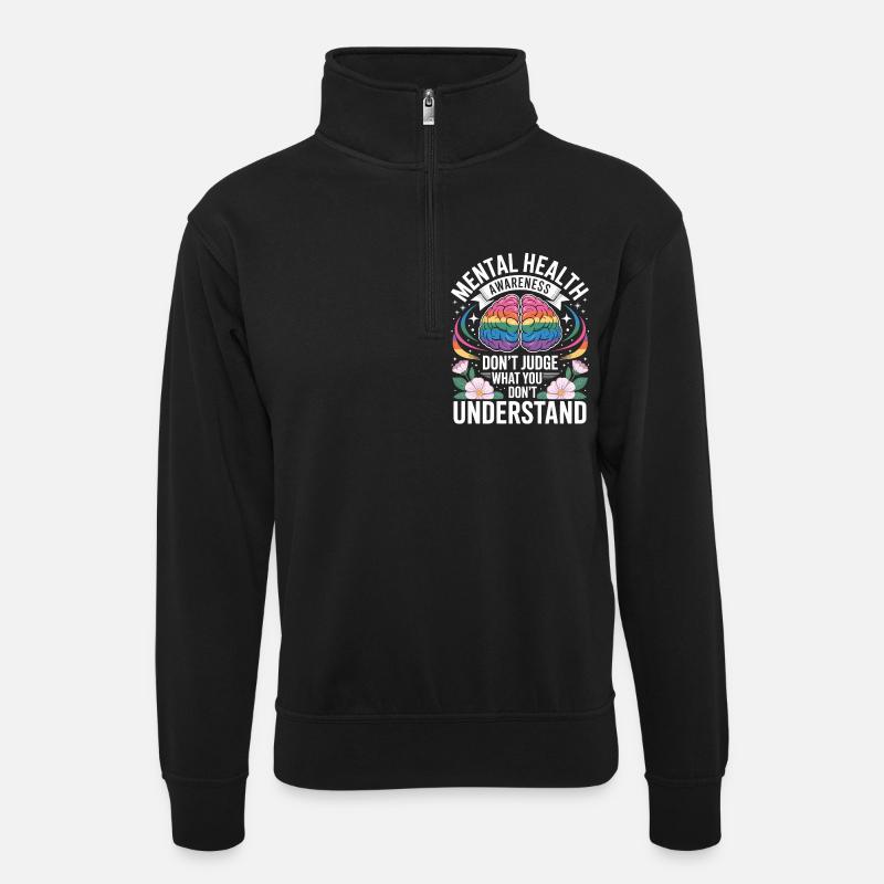 Mental Health Rainbow Brain - Unisex sweater with zip collar - black