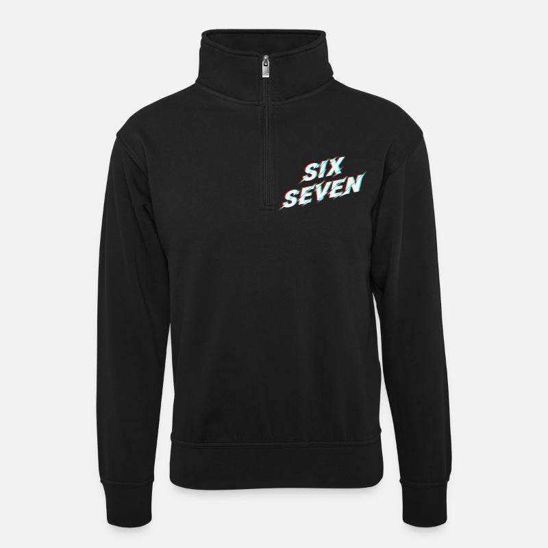 Six Seven 67 Meme Glitch Typografi - Unisex-genser med glidelåskrage - svart
