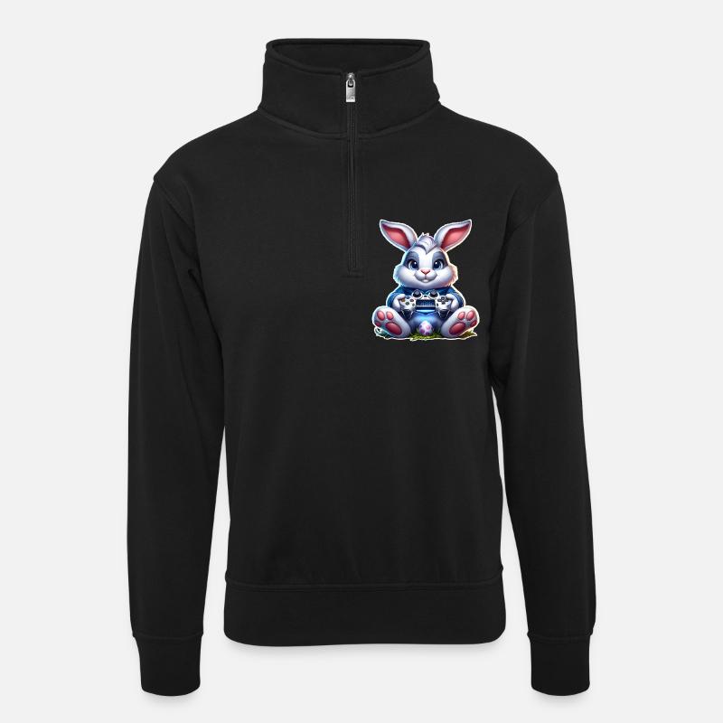 Easter Bunny Gaming Gamer - Unisex sweater with zip collar - black