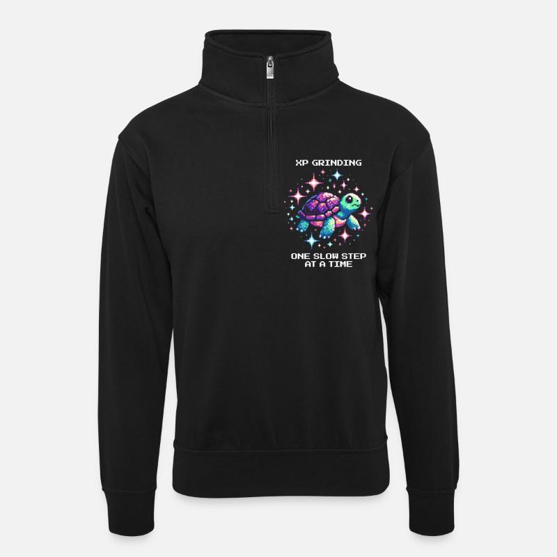 XP grinden | Schildkröte - Unisex Pullover mit Zip-Kragen - Schwarz