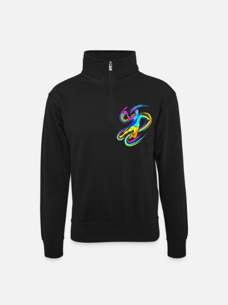 Bunter Handballspieler - Unisex Pullover mit Zip-Kragen - Schwarz