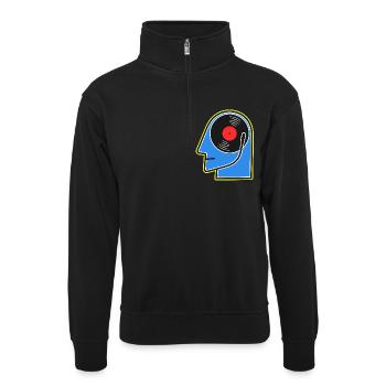 Blue Vinyl Album DJ Head - Unisex Pullover mit Zip-Kragen - Schwarz - Vorne
