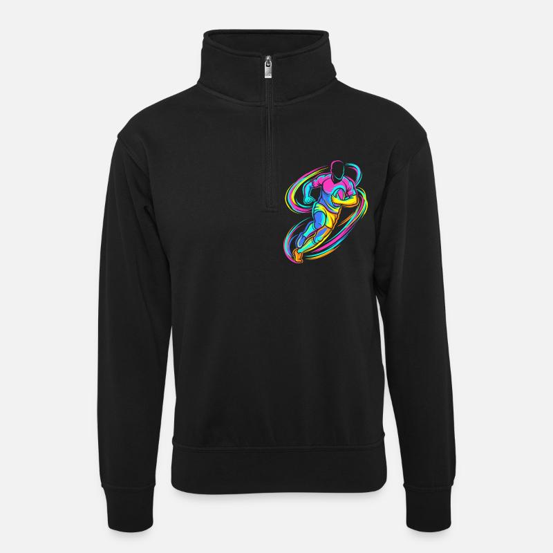 Rugbyspieler - Unisex Pullover mit Zip-Kragen - Schwarz