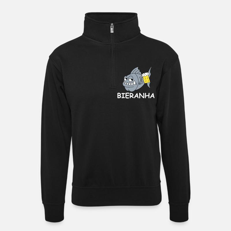Bierpiranha Comic - Unisex Pullover mit Zip-Kragen - Schwarz