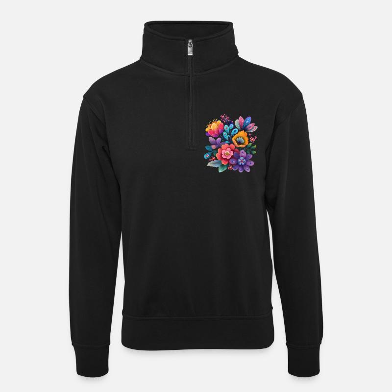Blumen Bunte Blüten Floral Garten - Unisex Pullover mit Zip-Kragen - Schwarz