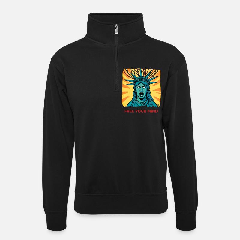 FREE YOUR MIND #3 - freedom & rights - Unisex sweater with zip collar - black