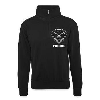 Foodie Hund Linienkunst - Unisex Pullover mit Zip-Kragen - Schwarz - Vorne