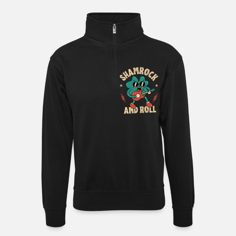 Kleeblatt und Roll - Unisex Pullover mit Zip-Kragen - Schwarz