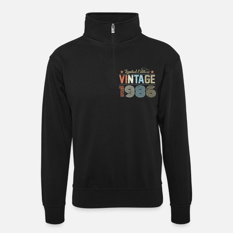 1986 40th Birthday - Unisex sweater with zip collar - black