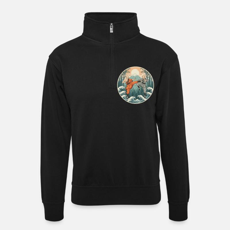 Kung Fu Kampfkunst - Unisex Pullover mit Zip-Kragen - Schwarz