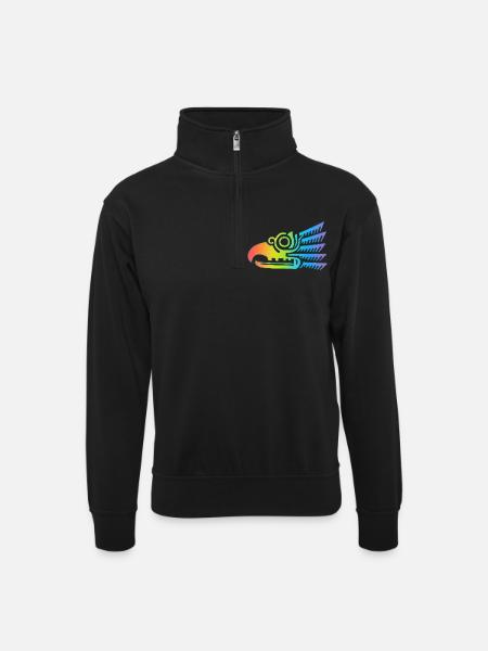 Mehrfarbiger Stammesvogelkopf - Unisex Pullover mit Zip-Kragen - Schwarz