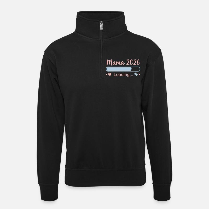Mama 2026 Loading - Unisex Pullover mit Zip-Kragen - Schwarz
