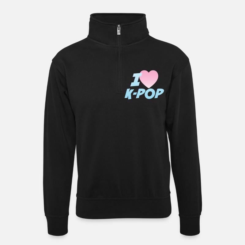 I love K-POP - Unisex sweater with zip collar - black