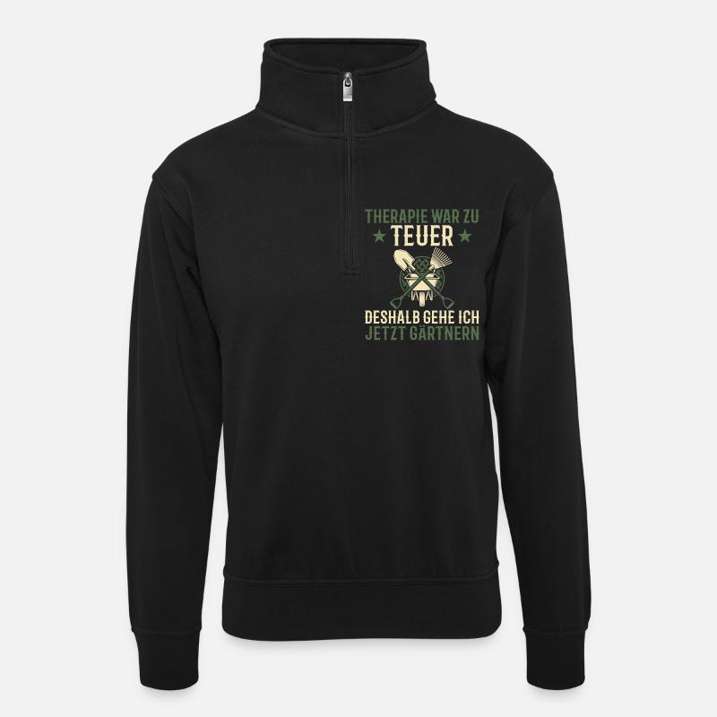 Gardener Therapy Funny Saying Garden Gift - Unisex sweater with zip collar - black