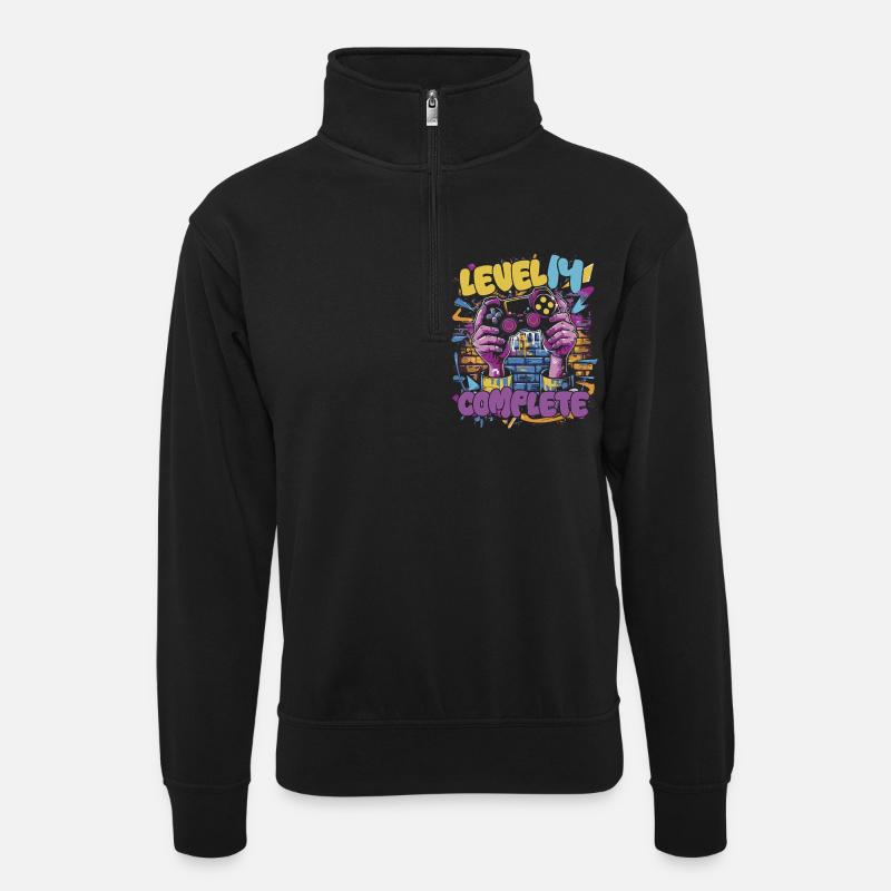 Level 14 Complete Gaming Graffiti - Unisex Pullover mit Zip-Kragen - Schwarz