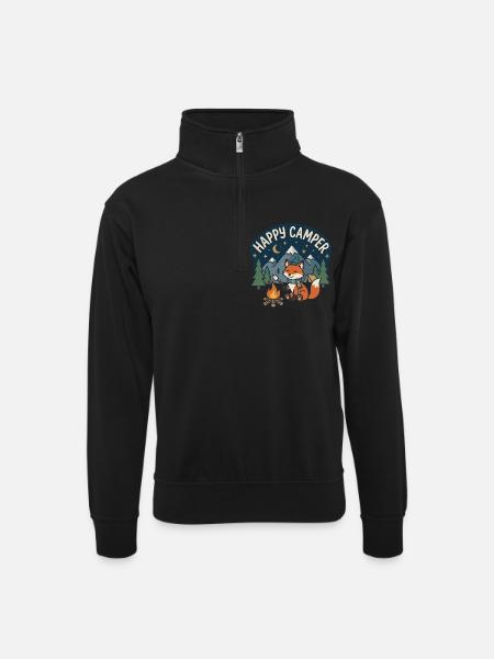 Happy Camper Fox Night Camp - Unisex sweater with zip collar - black