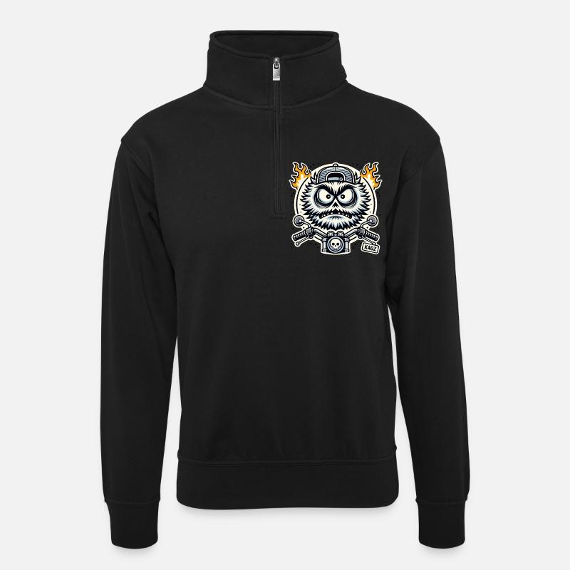 Biker Monster mit Flammenmotor - Unisex Pullover mit Zip-Kragen - Schwarz