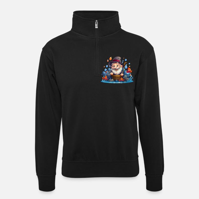 Fröhlicher Fischer mit bunten Fischen - Unisex Pullover mit Zip-Kragen - Schwarz