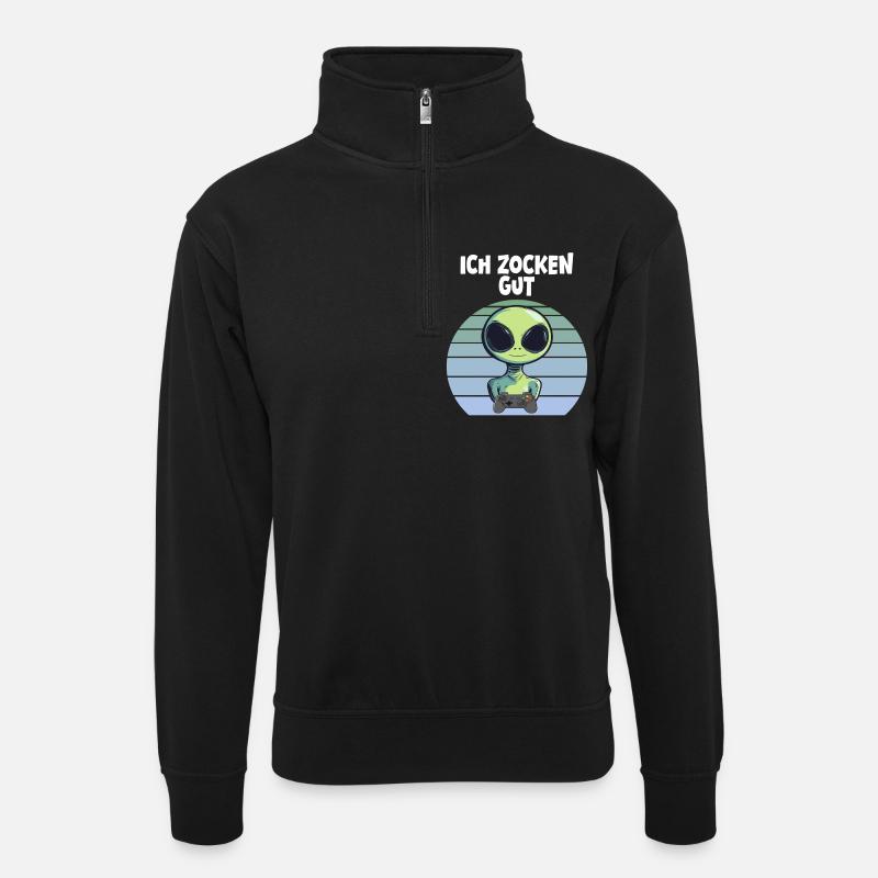 alien - Unisex Pullover mit Zip-Kragen - Schwarz