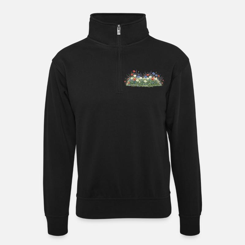 Bunte Wildblumenwiese mit Margeriten - Unisex Pullover mit Zip-Kragen - Schwarz
