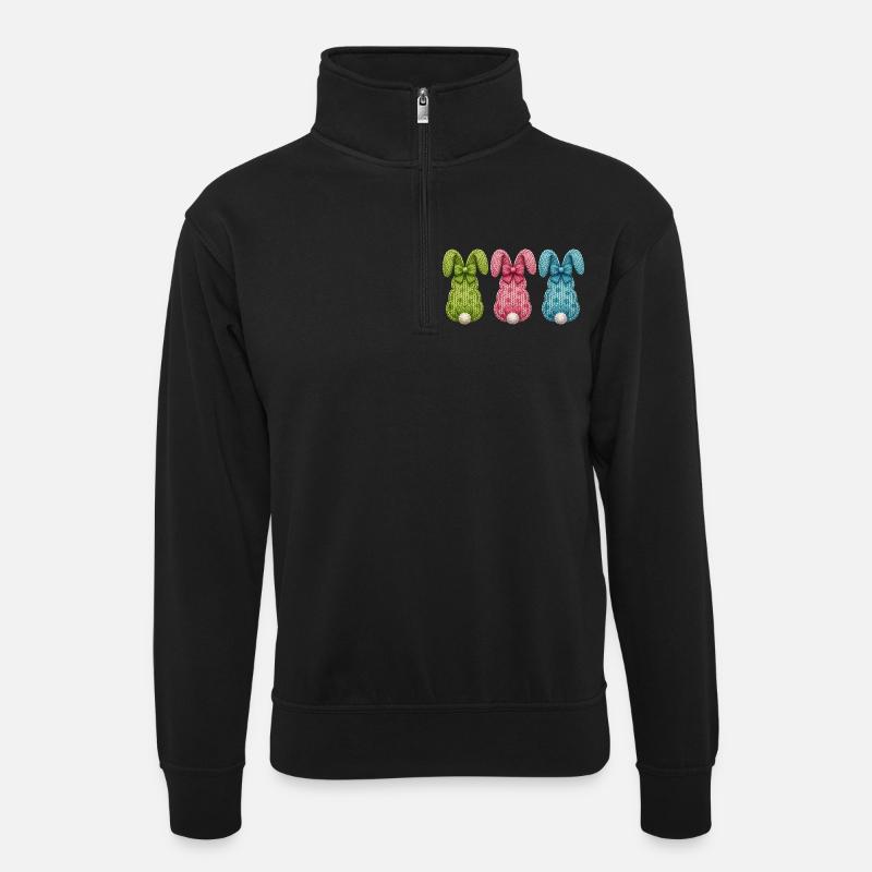 Påske Tre påskeharer bagfra i træk - Unisex-sweatshirt med zipkrave - sort