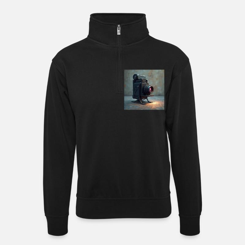 Kamera - Unisex Pullover mit Zip-Kragen - Schwarz