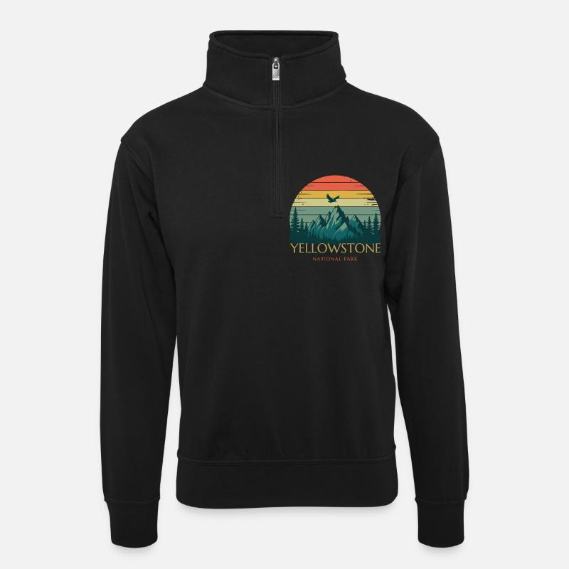 Yellowstone-Nationalpark - Unisex Pullover mit Zip-Kragen - Schwarz
