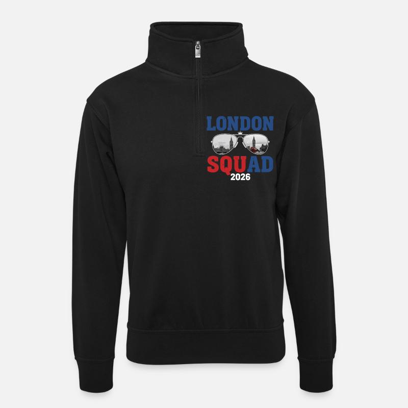 London Squad 2026 - Unisex Pullover mit Zip-Kragen - Schwarz
