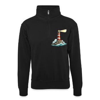 Leuchtturm am Felsenmeer Lichtstrahl - Unisex Pullover mit Zip-Kragen - Schwarz - Vorne