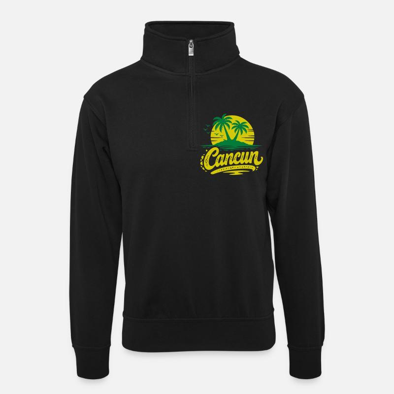 Cancun Retro Palm Trees Holiday Souvenir - Unisex sweater with zip collar - black