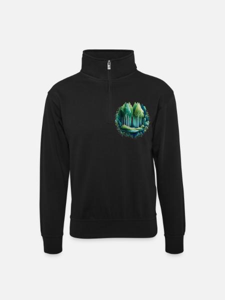 Wald Langbaum Naturmalerei-Druck - Unisex Pullover mit Zip-Kragen - Schwarz