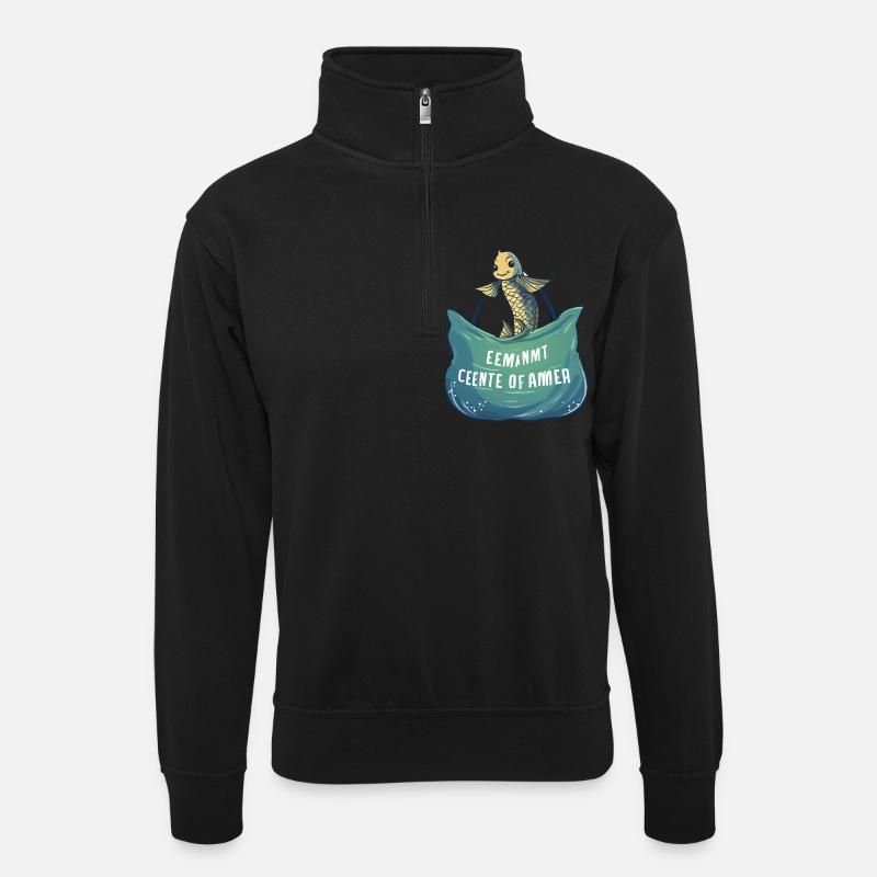 Fröhlicher Meeresfisch mit Wellenbanner - Unisex Pullover mit Zip-Kragen - Schwarz