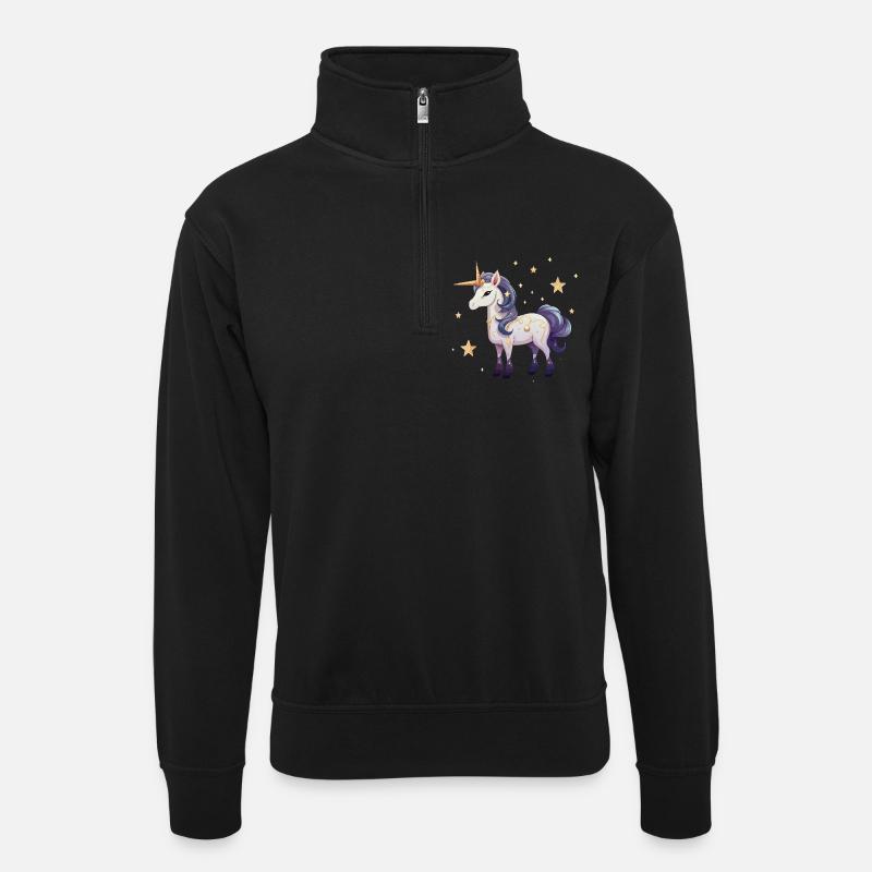 Magical Star Unicorn - Unisex sweater with zip collar - black