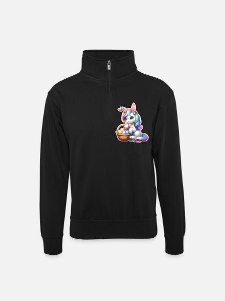 Einhorn Ostern - Unisex Pullover mit Zip-Kragen - Schwarz