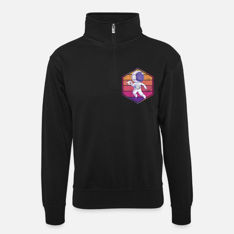 Handball Astronaut - Unisex Pullover mit Zip-Kragen - Schwarz