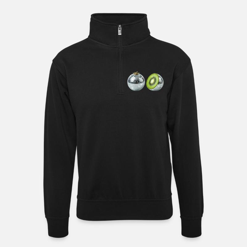 Kiwi Disco Spiegelball - Unisex Pullover mit Zip-Kragen - Schwarz