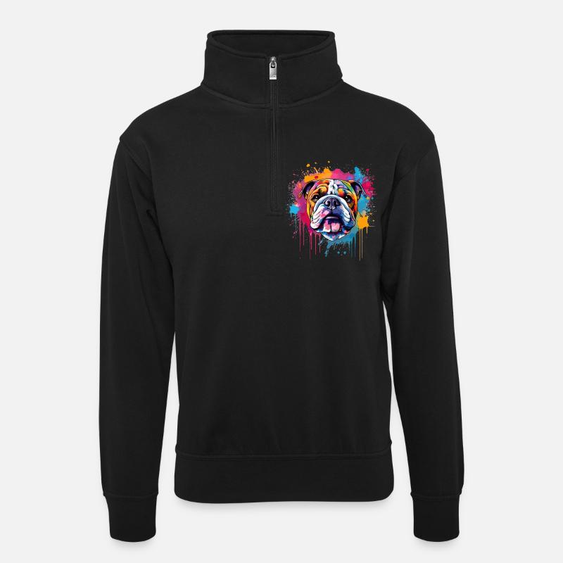Bunte Hunde-Spritzkunst-Bulldogge - Unisex Pullover mit Zip-Kragen - Schwarz