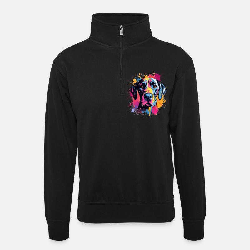 Deutsche Dogge Spritzkunst bunt - Unisex Pullover mit Zip-Kragen - Schwarz