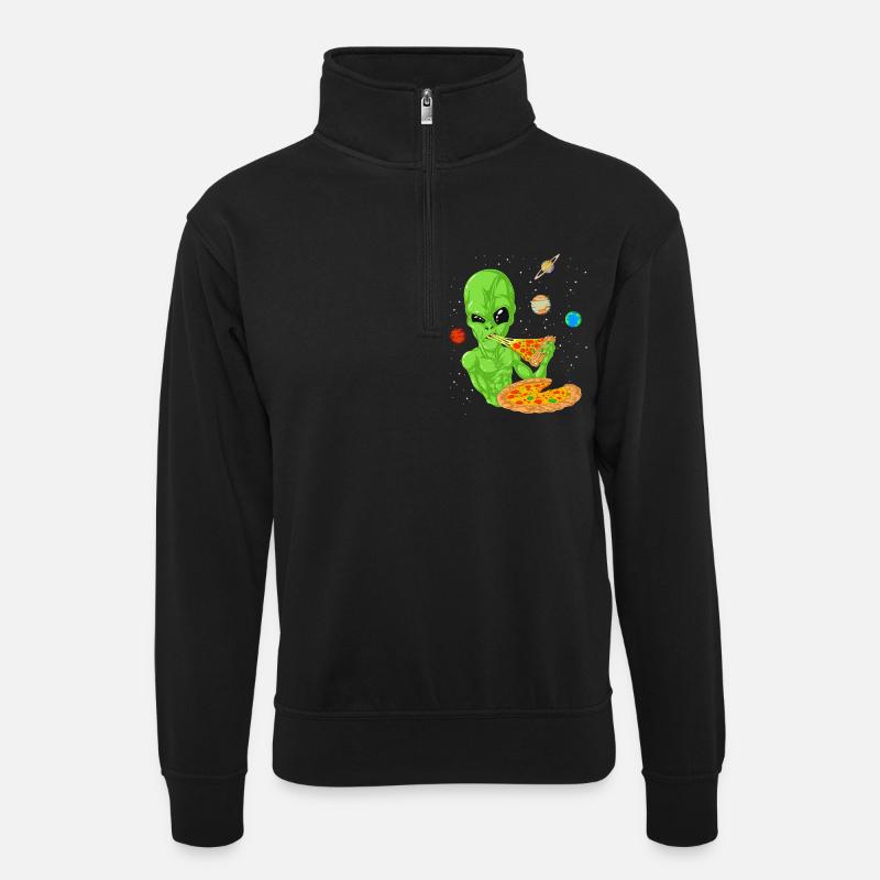 Alien Pizza Space Shirt - Unisex sweater with zip collar - black