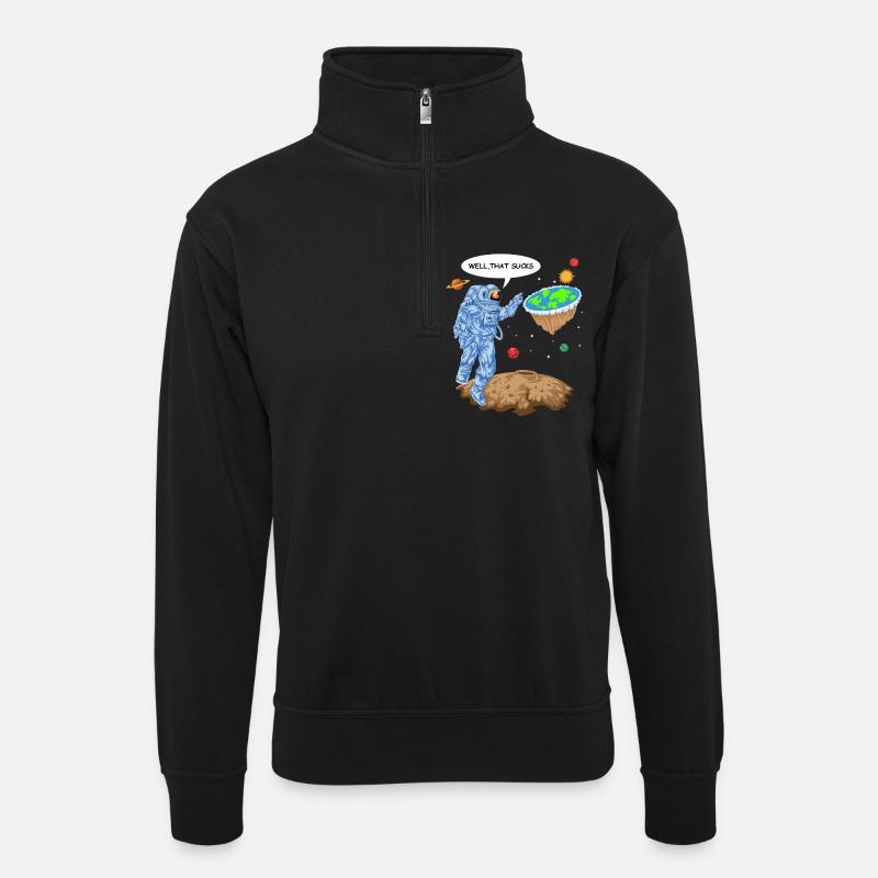 Flach-Erde-Astronauten-Shirt - Unisex Pullover mit Zip-Kragen - Schwarz
