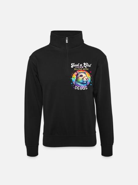 Degu Mädchen Degu - Unisex Pullover mit Zip-Kragen - Schwarz