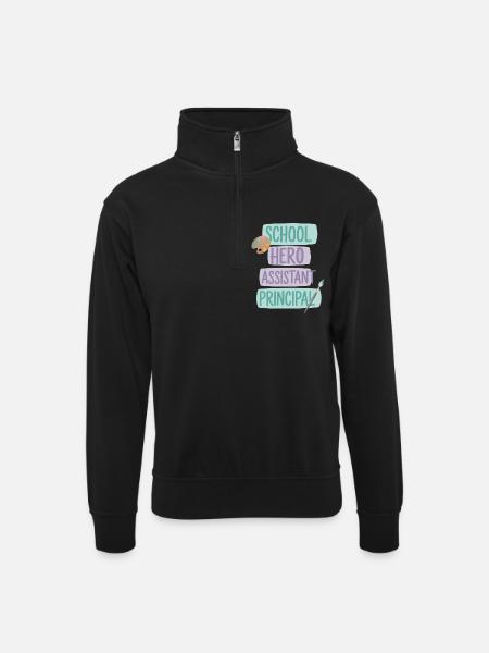 School Hero Assistant Principal - Unisex Pullover mit Zip-Kragen - Schwarz