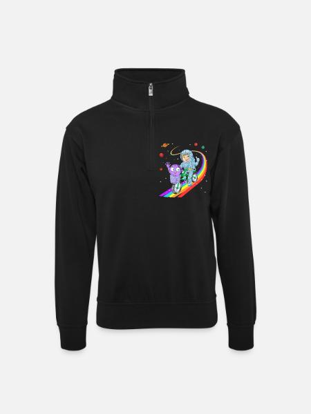 Junge fährt Fahrrad mit Alien-Hemd - Unisex Pullover mit Zip-Kragen - Schwarz