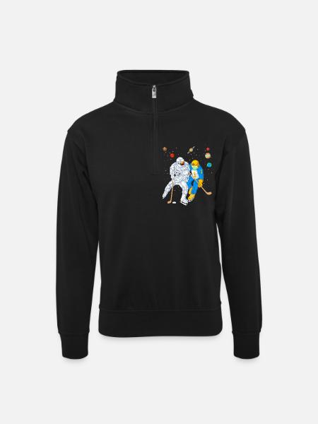 Astronaut Alien Weltraumhockeyshirt - Unisex Pullover mit Zip-Kragen - Schwarz