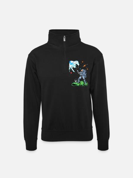 Astronauten-Mal-Raumhemd - Unisex Pullover mit Zip-Kragen - Schwarz