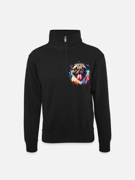 Mops Motiv - Unisex Pullover mit Zip-Kragen - Schwarz