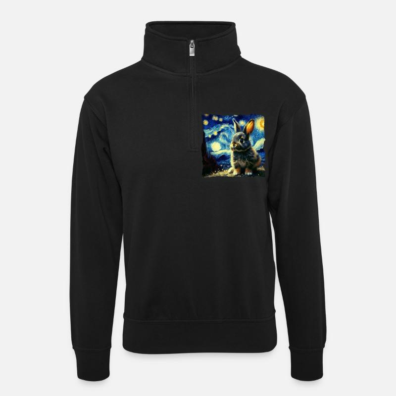 Starry sky style rabbit - Unisex sweater with zip collar - black