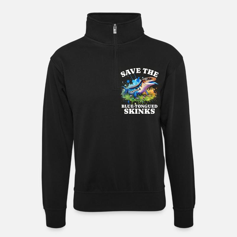 Save Blauzungenskink - Unisex Pullover mit Zip-Kragen - Schwarz