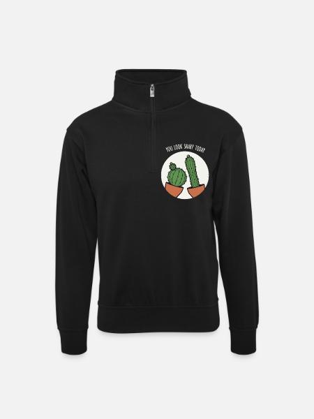 Cactus Wordplay - Unisex sweater with zip collar - black