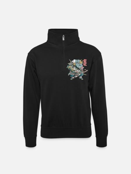 Boar Samurai Armor - Unisex sweater with zip collar - black